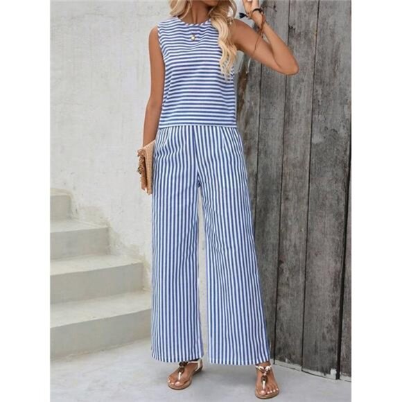 EMERY ROSE 2pcs/Set Striped Top And Pants Outfit Summer - Picture 6 of 6